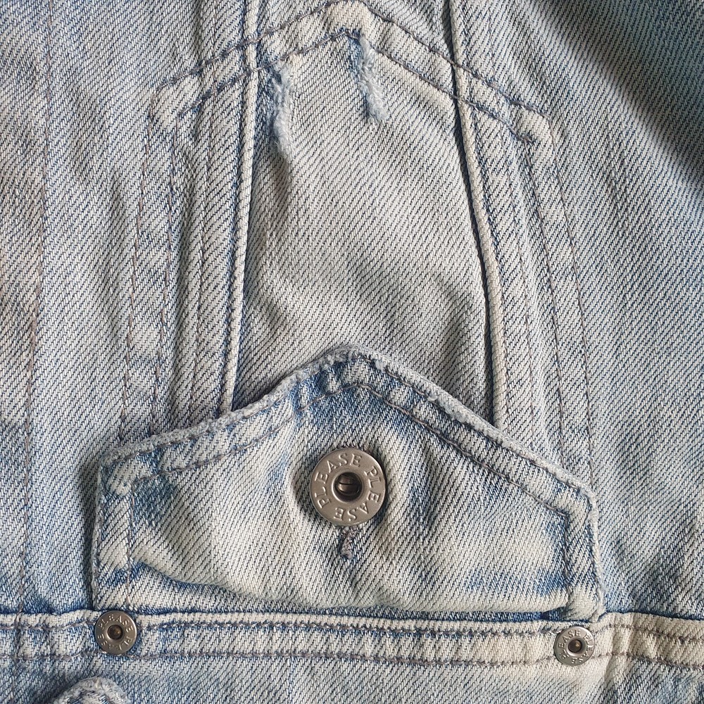 Size L 12 Designer Cropped Distressed Denim & Lace Jacket - Picture 5 of 15
